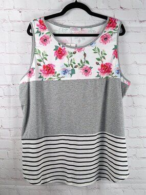 NEW Halife Floral/Striped Tank Top 3XL